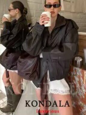 KONDALA Brown Faux Pebbled Leather Jacket - S